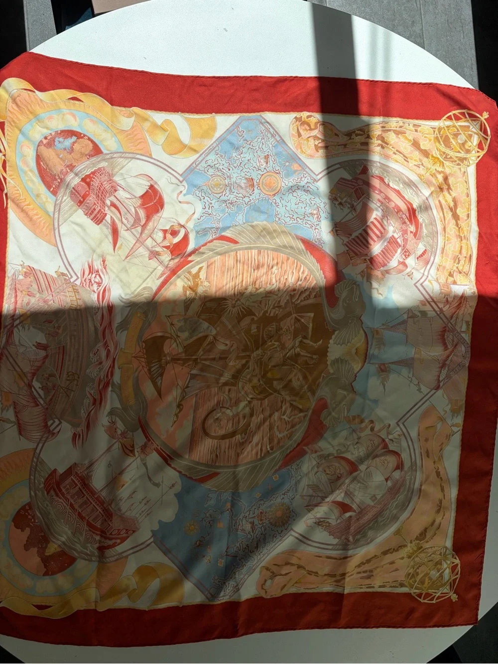 Hermes Red and Yellow Silk Scarf Corner Detail - Picture 4 of 10